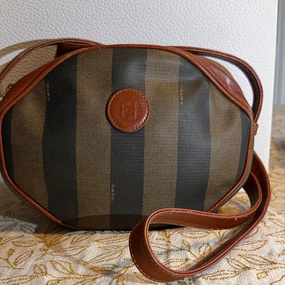 Vintage Fendi Pequin Canvas crossbody bag